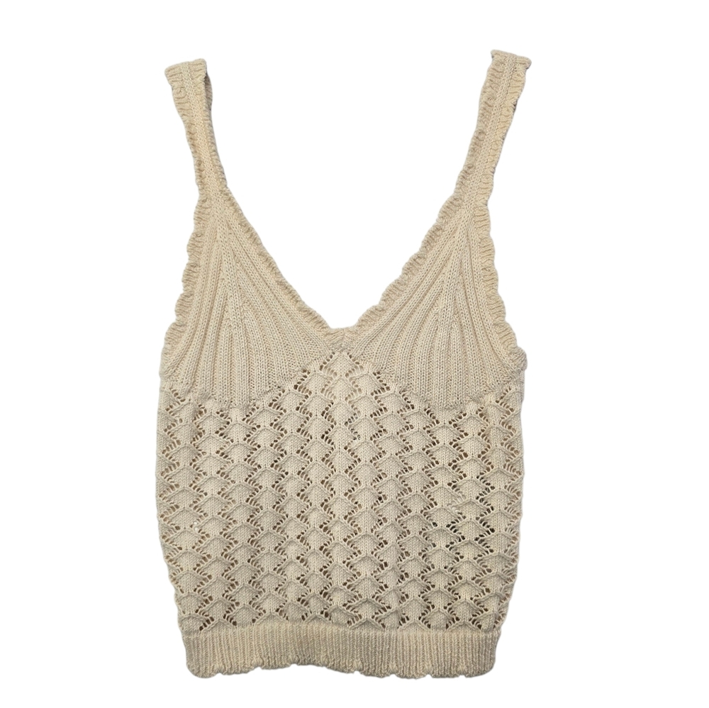 H&M Cream Crochet Scalloped Trim Tank Top XS Festival Boho Resortwear Coastal